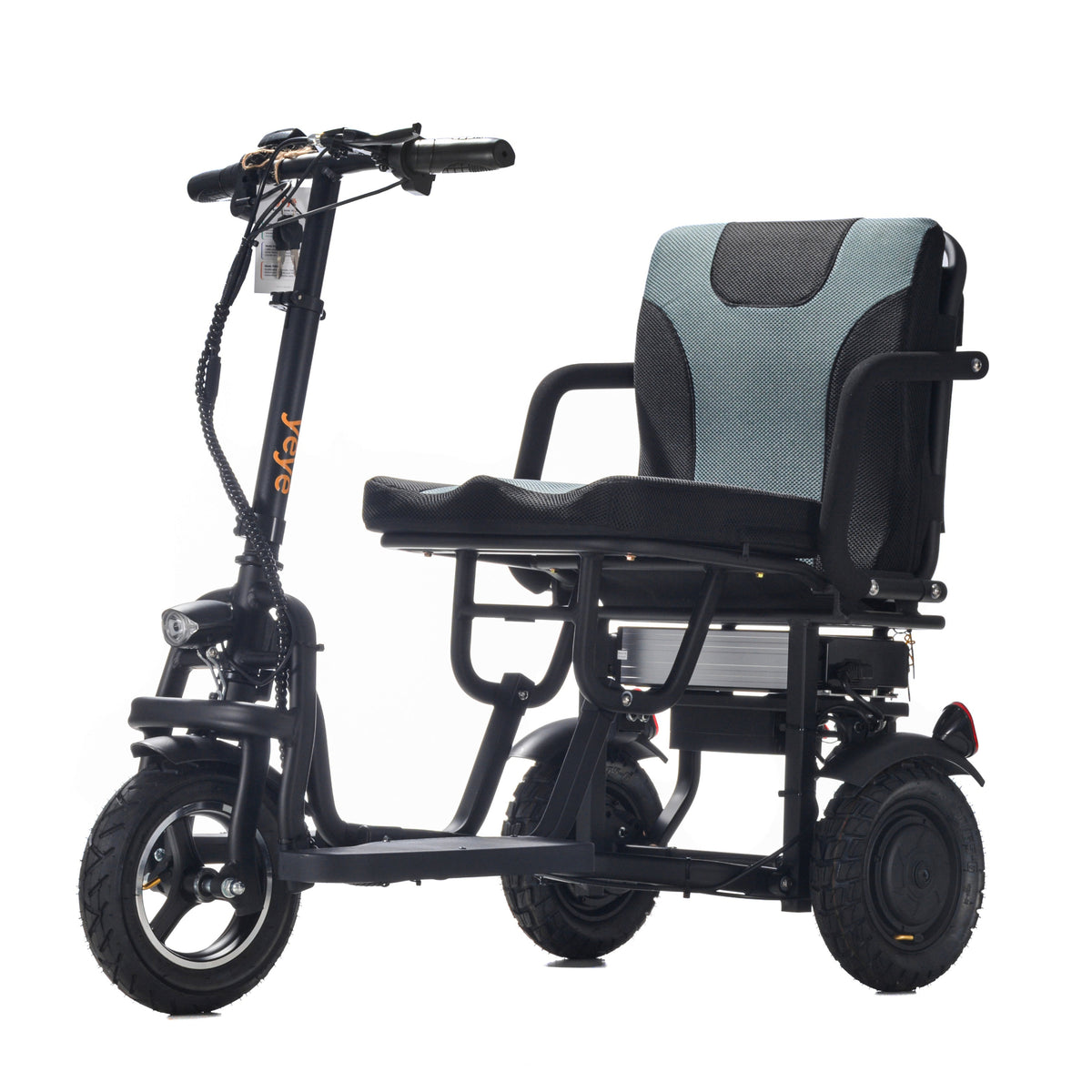 Trottinette électrique 3 roues avec assise ergonomique YĒYĒ POP en vue de profil droit avec pneus ville amortissants